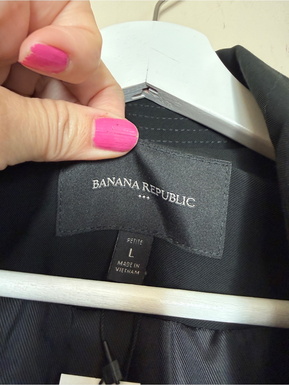 Banana Republic Classic Black Soft Trench Coat Tie Belt Women's Petite Large - Picture 7 of 8